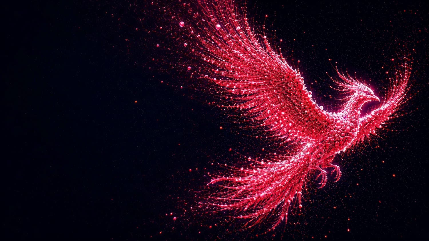 Glowing red phoenix made of light particles — Emberloft web design and development studio